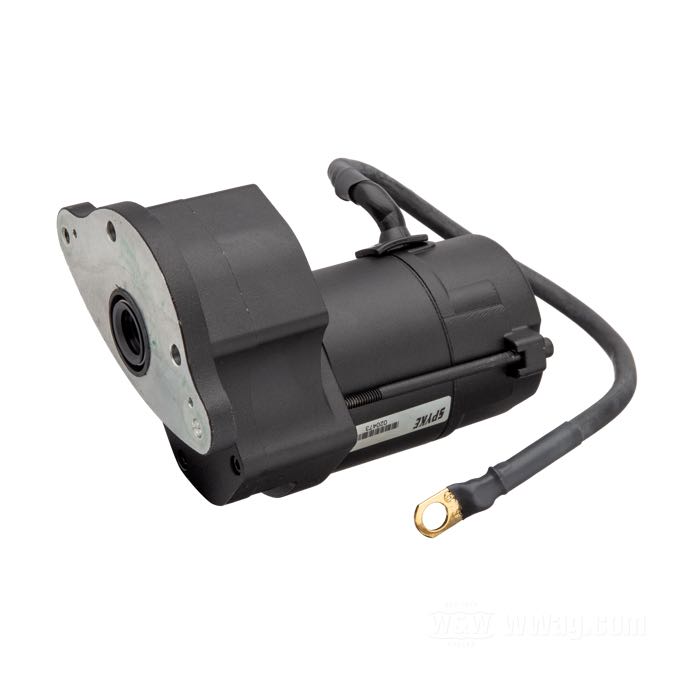 Starter motor by Spyke; fits Big Twin 4-speed/chain drive late 1979-early 1984; black; 1.4 kW; gross weight: 3.5 kg