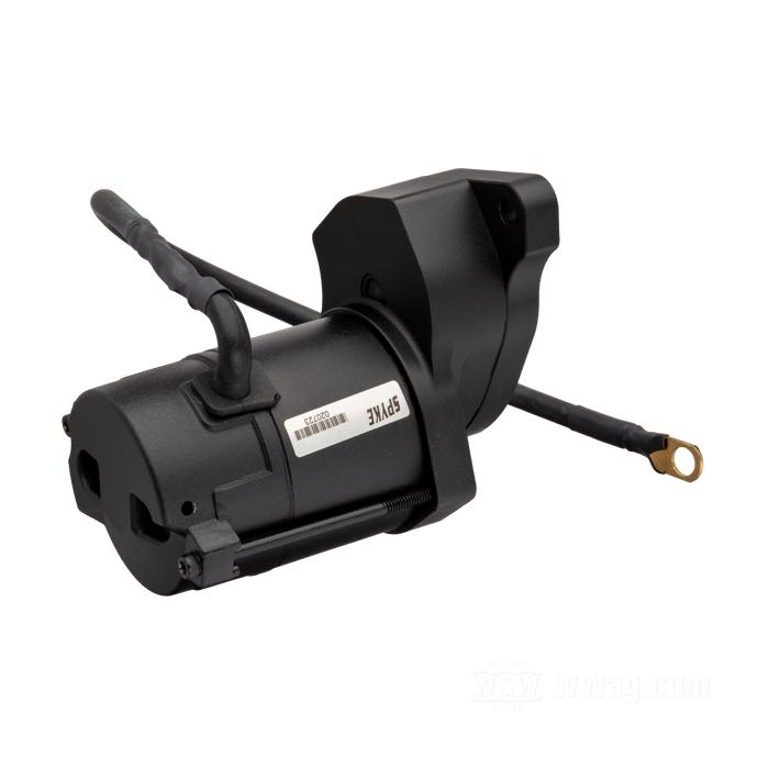 Starter motor by Spyke; fits Big Twin 1986-1988; with separate solenoids; black; 1.4 kW; gross weight: 3.24 kg