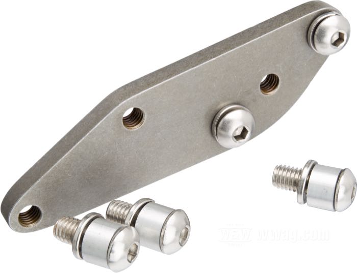 Kit de desplazamiento de Prism Supply Co.; para Pedal de freno / Placa base; para Freno mecánico trasero; apropiado para Big Twins de 1936-1957; acero; rosca: 3/8”-16; con tornillos de montaje; EE. UU.; peso bruto: 438 g