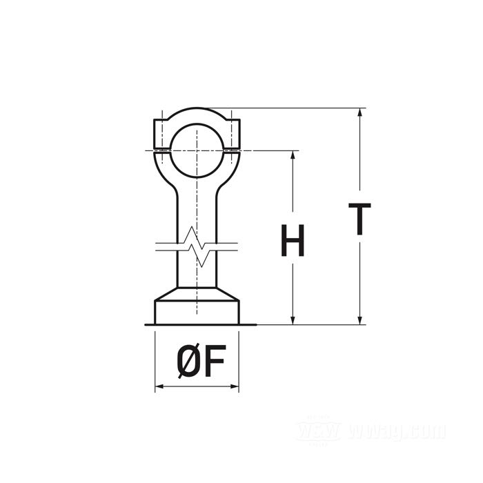 Risers »Slimline« by Biltwell Inc.; stainless steel, polished; thread: 1/2”-13; for handlebar Ø: 1 ”; measures according to drawing: H-mounting height = 45 mm, T-total height = 71 mm, F-base-Ø = 36 mm; with parts certificate; gross weight: 620 g