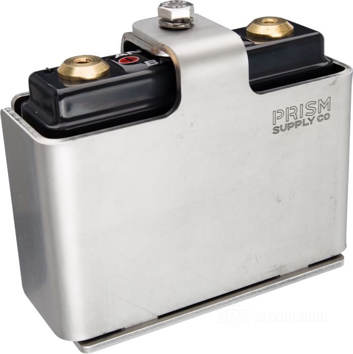 Batteriekasten von Prism Supply Co.; für 4-Cell Antigravity Batterien; Edelstahl; B x H x T: 120 x 97 x 48 mm; mit Befestigungsteilen; USA; Bruttogewicht: 749 g