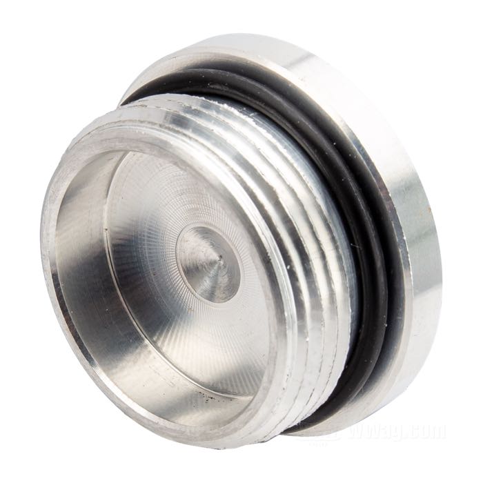 Verschlussschraube; für Äußerer Primärdeckel; für Kupplungseinstellung, Öleinfüllung; passend für Sportster 883, 1100 1985-1990; Billet-Aluminium, Maschinenfinish; Höhe: 15/16”; Ø 1-3/4”; Innensechskant; Gewinde: 1-1/2”-12; Schlüsselgröße: 1/2 ”; mit O-Ring; Bruttogewicht: 60 g
