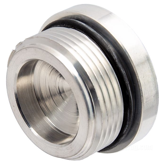 Tappo di Colony; per Coperchio primaria; per regolazione frizione, rabocco olio; atto per Sportster 1977-1985; alluminio; altezza: 1”; Ø 1-3/4”; testa con intaglio; filettatura: 1-1/2”-12; con O-ring; rimpiazza OEM HD 34742-77B; U.S.A.; peso lordo: 70 g