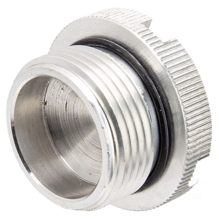 Tappo di Colony; per Coperchio primaria; per regolazione frizione; atto per Sportster 1971-1976; alluminio; altezza: 1”; Ø 1-3/4”; testa con intaglio; filettatura: 1-3/8”-12; con O-ring; rimpiazza OEM HD 37880-71; U.S.A.; peso lordo: 60 g