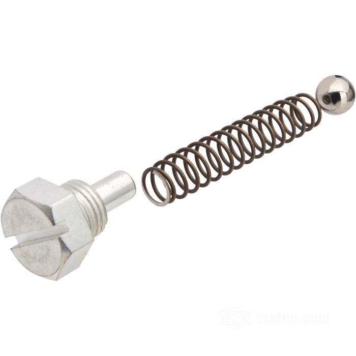 Bouchon fileté de Colony; pour valve de surpression; adaptable à Big Twin/modèles K 1952-1954; acier, CAD (procédé ZnNi); tête hexagonale fendue; filetage: 1/2”-20; avec ressort et bille; remplace OEM HD 26423-52A et 26374-52; USA; poids brut: 36 g
