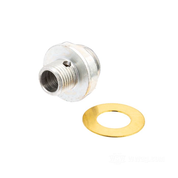 Bouchon fileté; pour valve de surpression; adaptable à Big Twin late 1954-1967; acier, CAD (procédé ZnNi); tête ronde spéciale pour clé plate; filetage: 1/2”-20; avec joint en laiton; remplace OEM HD 26377-54; poids brut: 40 g