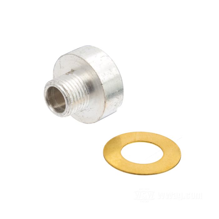 Tappo; per valvola di sovrapressione; atto per Big Twin 1968-1980; acciaio, CAD (procedimento ZnNi); testa cilindrica con intaglio; filettatura: 1/2”-20; con rondella d‘ottone; rimpiazza OEM HD 26377-68; peso lordo: 50 g