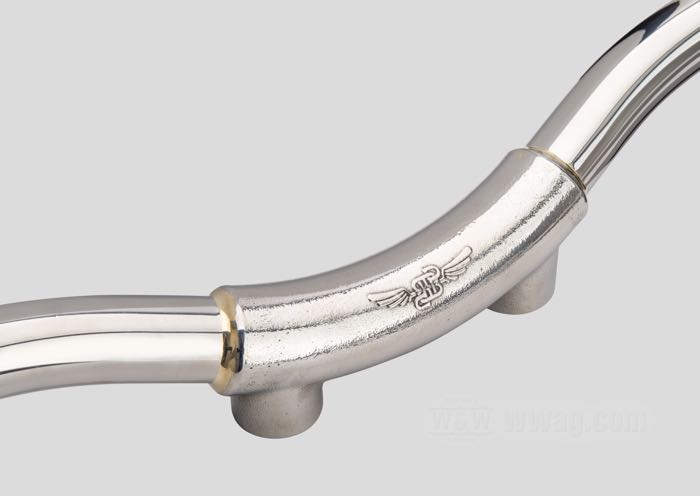 Lenker »Wave« von DBBP; Edelstahl / Edelstahlguss, poliert, Riserabstand 3-1/2” (= 89 mm); Ø 1”; Gewinde: 1/2”-20; Kabelführung: ohne Kabelsicken; Wandstärke: 2 mm; mit Teilegutachten; Niederlande; Bruttogewicht: 1.74 kg