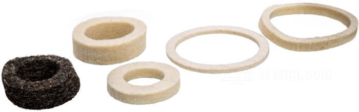 Gasket kit by Competition Distributing; for Front hub / Rear hub; fits V models 1930-1936; felt; replaces OEM HD 3934-30, 3979-30, 3983-30, and 3974-30; USA; gross weight: 11 g