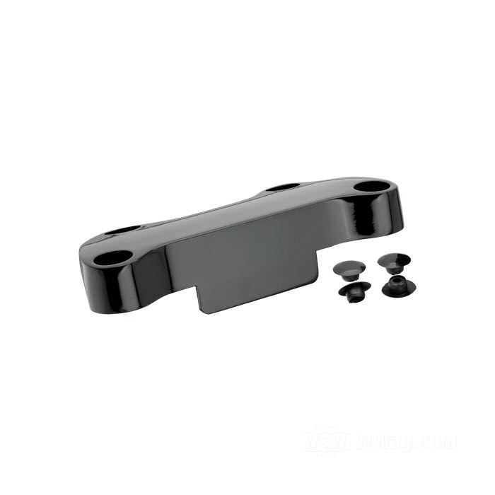 Morsetto manubrio; distanza riser 3-1/2” (= 89 mm); alluminio fuso, nero, rivestito a polvere, con grembiule, liscio; misure conformi a disegno: W-larghezza = 129 mm; peso lordo: 327 g