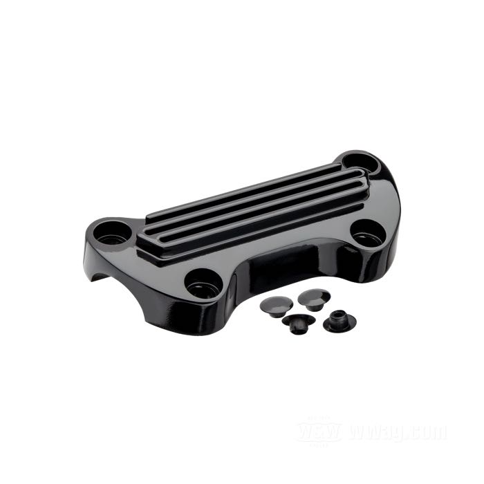 Morsetto manubrio; distanza riser 3-1/2” (= 89 mm); alluminio fuso, nero, rivestito a polvere, con grembiule, scanalato; misure conformi a disegno: W-larghezza = 129 mm; peso lordo: 355 g