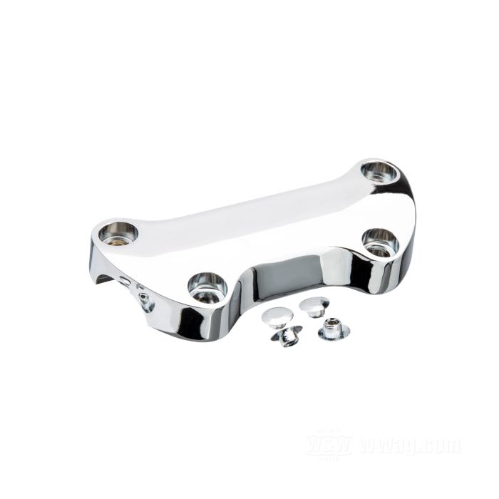 Morsetto manubrio; distanza riser 3-1/2” (= 89 mm); alluminio fuso, cromato, con grembiule, liscio; misure conformi a disegno: W-larghezza = 129 mm; rimpiazza OEM HD 56171-83T; peso lordo: 320 g