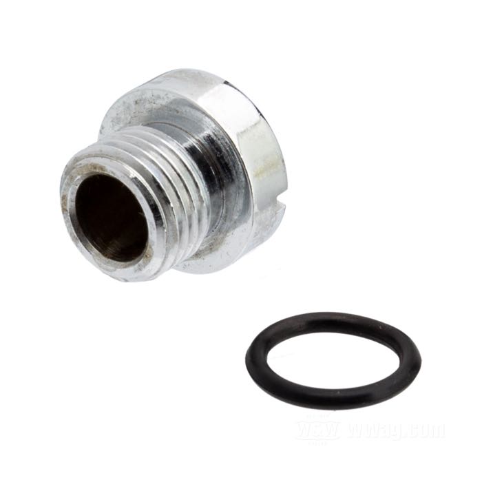 Tapón; para colador de aceite en el Cárter; apropiado para Big Twin 1970-1980; acero, cromado; cabeza cilíndrica ranurada; rosca: 1/2”-20; reemplaza OEM HD 657; peso bruto: 20 g
