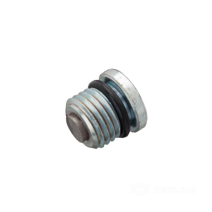 Vis de purge de Colony; les carters primaires Dyna 2004-2005, Softail 2004-2006; acier, zingué, magnétique; BTR; filetage: 3/8”-24; clé: 3/16 ”; avec joint torique; remplace OEM HD 60391-04; USA; poids brut: 6 g
