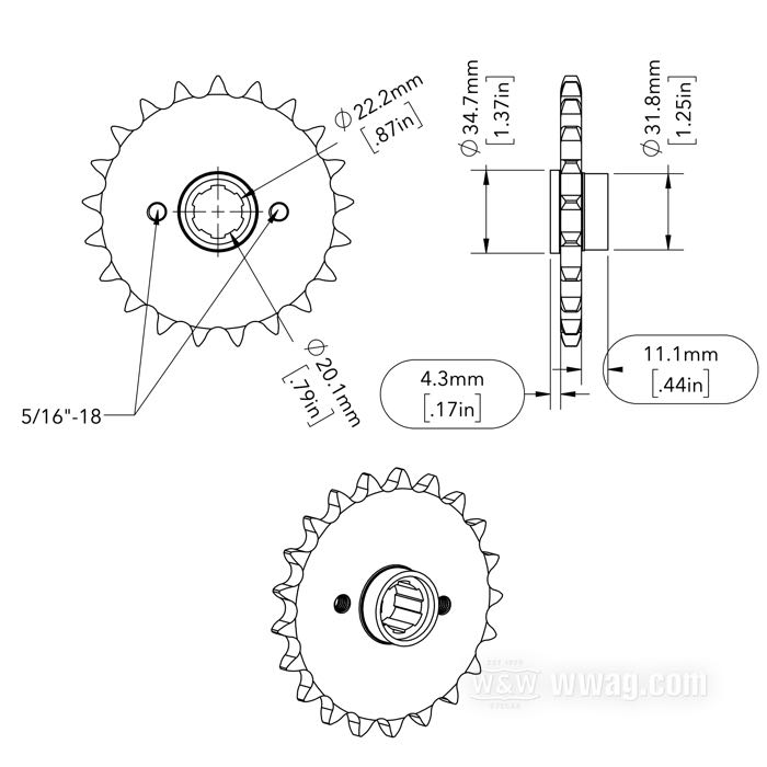 Pignon de transmission »Standard«; adaptable à XL 1954-début 1979; acier; nombre de dents: 21; pas des dents: 530 (5/8” x 3/8”); remplace OEM HD 35205-52A; poids brut: 600 g