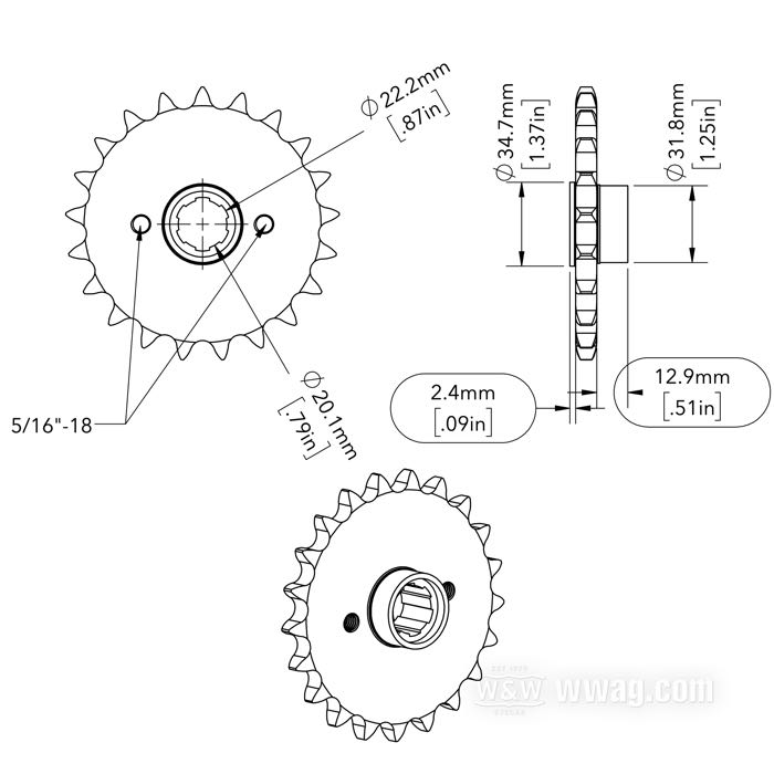 Pignon de transmission »Standard«; adaptable à XL fin 1979-début 1984; acier; nombre de dents: 21; pas des dents: 530 (5/8” x 3/8”); remplace OEM HD 35205-79A; poids brut: 600 g