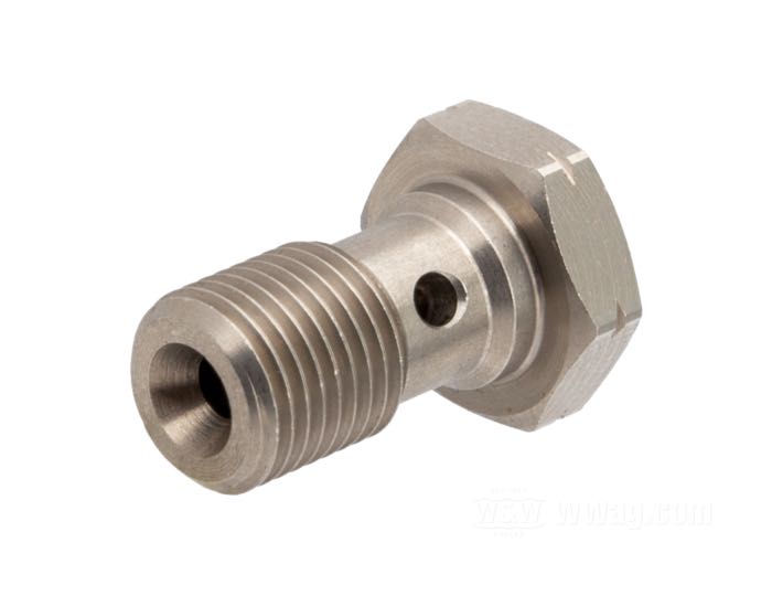 Banjo bolt; stainless steel, bare; length: 18 mm; hex; thread: M10 x 1.0; gross weight: 12 g
