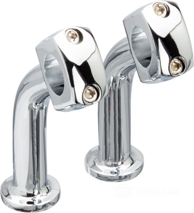 Riser »Pullback«; Stahl, verchromt; Gewinde: 1/2”-13; für Lenker-Ø: 1 ”; Maße gemäß Zeichnung: H-Anbauhöhe = 127 mm, T-Gesamthöhe = 155 mm, P-Kröpfung nach hinten = 60 mm, F-Sockel-Ø = 39 mm; mit Teilegutachten; Bruttogewicht: 1.1 kg