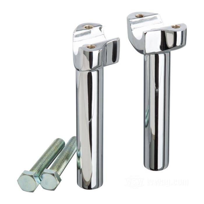 Riser; atto per FXSTB 1998-2010; distanza riser 3-1/2” (= 89 mm); alluminio fuso, cromato; filettatura: 5/16”-18 / 1/2”-13; misure conformi a disegno: H-altezza di montaggio=150 mm; rimpiazza OEM HD 56223-98, 56018-98 e 56019-98; peso lordo: 1.3 kg