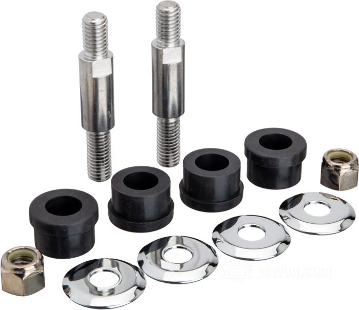 Boccole riser »Deluxe«; atto per modelli 1973→ (ecc. Touring 5 e 6 marce); gomma, cromato; filettatura: 1/2”-13; con rondelle e prigionieri cromati; peso lordo: 360 g