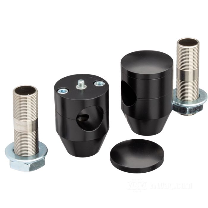 Risers »Straight« by Ritz; internal wiring; billet aluminum, black, powder-coated, Ø bottom 30 mm, Ø top 49 mm; thread: M22; for handlebar Ø: 1 ”; measures according to drawing: H-mounting height = 45 mm, T-total height = 75 mm; with parts certificate; Germany; gross weight: 870 g