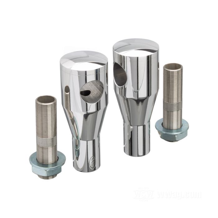 Riser »Straight« von Ritz; innenliegende Kabel; Billet-Aluminium, poliert, Ø unten 30 mm, Ø oben 49 mm; Gewinde: M22; für Lenker-Ø: 1 ”; Maße gemäß Zeichnung: H-Anbauhöhe=100 mm, T-Gesamthöhe=130 mm; mit Teilegutachten; Deutschland; Bruttogewicht: 1.2 kg