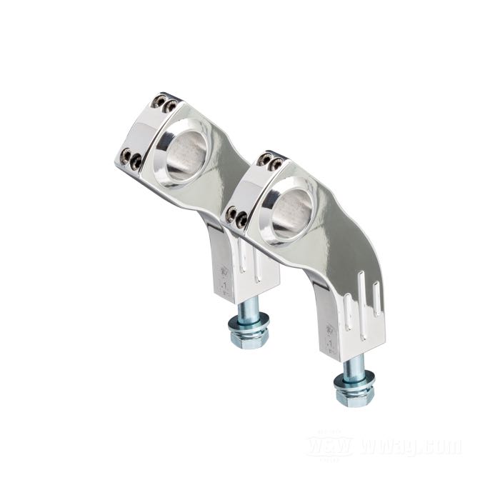 Risers »Pullback« by Ritz; external wiring; billet aluminum, polished; thread: M12; for handlebar Ø: 1 ”; measures according to drawing: P-pullback = 45 mm; measures according to drawing: H-mounting height=100 mm, T-total height=127 mm; with M12 bolts; with parts certificate; Germany; gross weight: 780 g