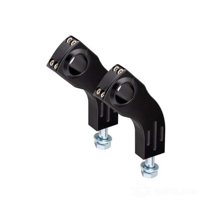 Risers »Pullback« de Ritz; cablage externe; alu billet, noir, finition époxy; filetage: M12; pour guidons du Ø: 1 ”; mésures selon croquis: P-déport à l'arrière = 45 mm; mésures selon croquis: H-hauteur de montage=100 mm, T-hauteur général=125 mm; avec vis M12; certifié; Allemagne; poids brut: 830 g