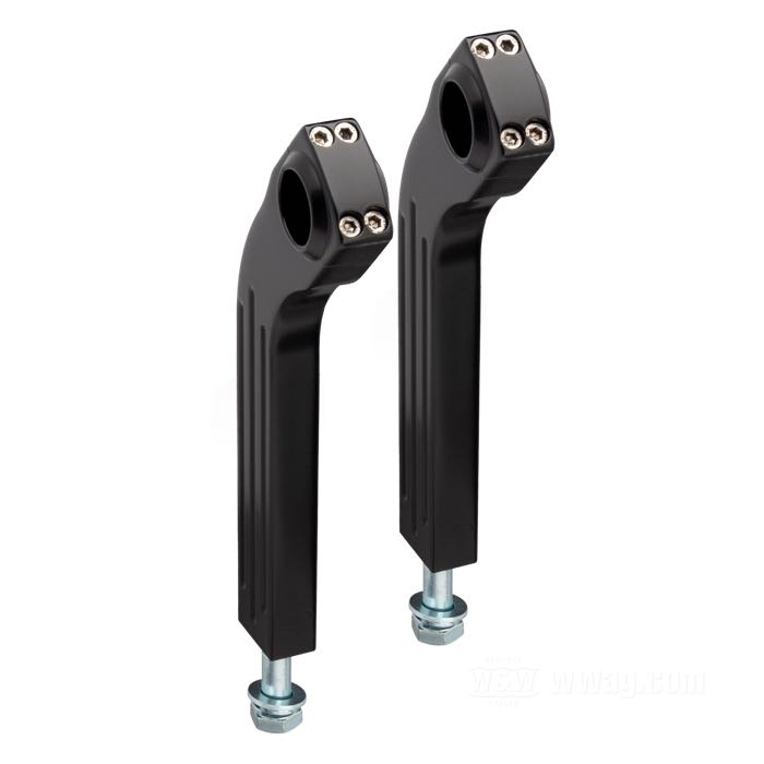 Risers »Pullback« de Ritz; cablage externe; alu billet, noir, finition époxy; filetage: M12; pour guidons du Ø: 1 ”; mésures selon croquis: P-déport à l'arrière = 45 mm; mésures selon croquis: H-hauteur de montage=200 mm, T-hauteur général=226 mm; avec vis M12; certifié; Allemagne; poids brut: 970 g