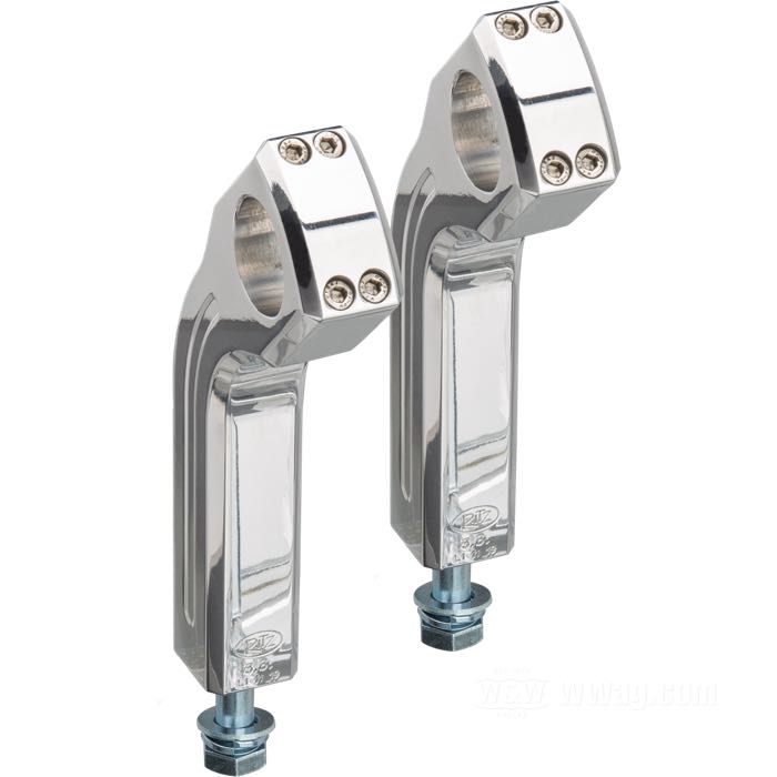 Riser »Pullback« von Ritz; außenliegende Kabel; Billet-Aluminium, poliert; Gewinde: M12 x 1.5; für Lenker-Ø: 1-1/4 ”; Maße gemäß Zeichnung: H-Anbauhöhe = 158 mm, T-Gesamthöhe = 190 mm, P-Kröpfung nach hinten = 45 mm; mit Teilegutachten; Deutschland; Bruttogewicht: 1.36 kg