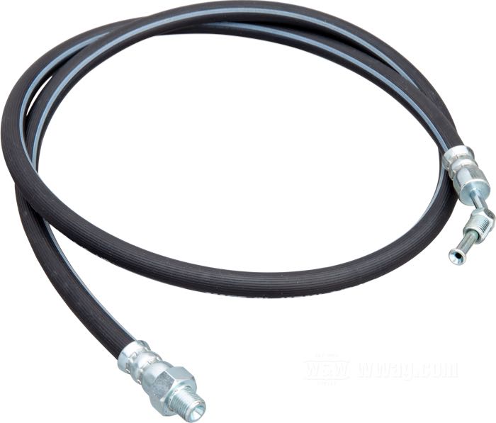 Brake line; fits FLH 1972-1981; master cylinder to brake caliper; steel, rubber; length: 115 cm; position: front; thread: 1/8”-27 NPT; connection thread: 3/8” IF; replaces OEM HD 45120-72A; gross weight: 210 g