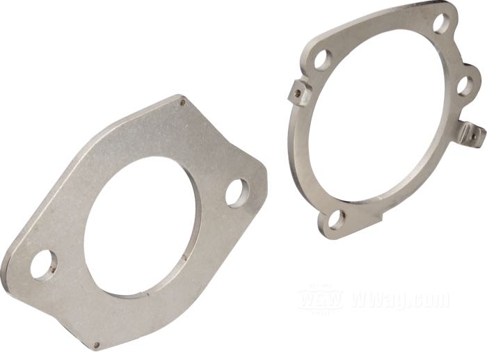 Mounting kit by Bates; for Keihin CV carburetors 1988→; for Tillotson, Bendix and Keihin (butterfly) manifolds; stainless steel / spring steel; Spigot Ø: 42 mm; mounting hole distance: 70 mm; gross weight: 157 g