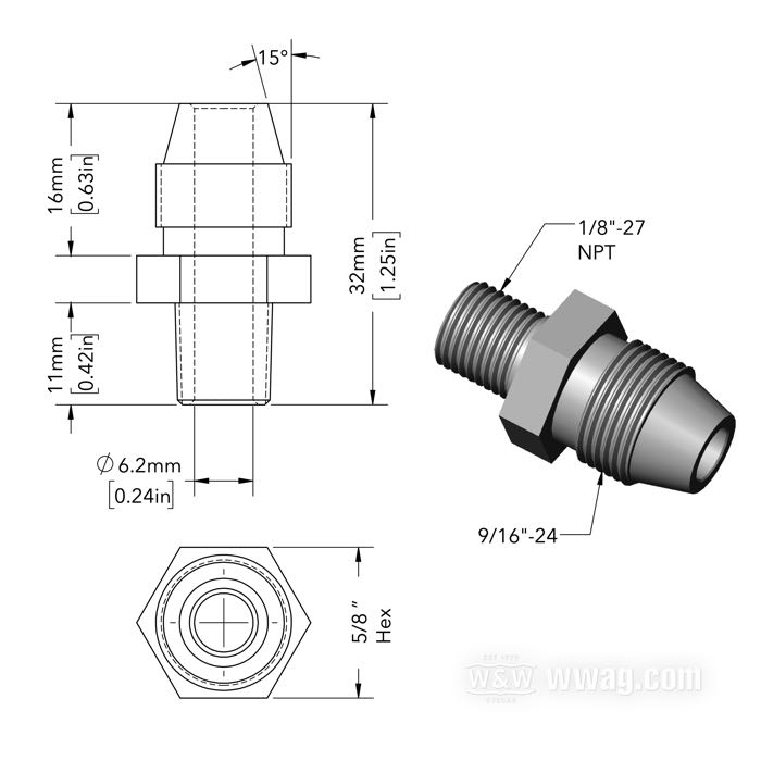 Raccord de durite d‘huile; laiton, chromé, 1/8 NPT to pompe/carter, 9/16