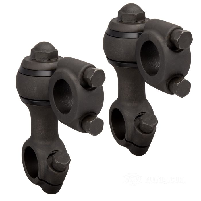 Risers »Flanders Dog Bone« by Cannonball; cast iron, parkerized; for handlebar Ø: 1 ”; measures according to drawing: H-mounting height = 64 mm, T-total height = 122 mm, P-pullback = 40 mm; gross weight: 1.55 kg