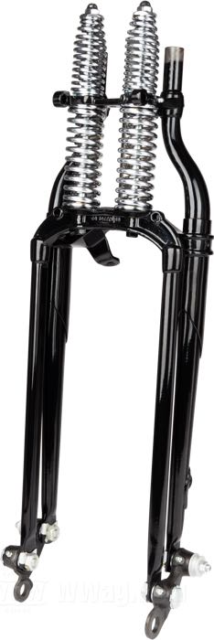 Horquilla Springer »Classic Inline« de Samwel Supplies; apropiado para Big Twins; rosca interior de la pipa de dirección: 3/4”-14 UNS; acero, negro, recubierto en epoxy, con resortes cromados; largo: 53.5 cm; sobra/acortamiento: +2 ”; con certificación sobre el material; Europa; peso bruto: 20.58 kg
