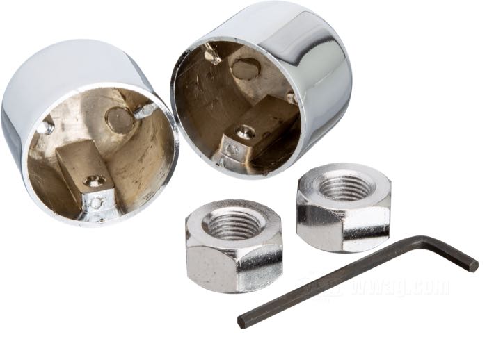 Cache; pour Écrou / Axe avant; adaptable à FL, FLT, FXWG et FXST (excepté FXSTS) de 1949-1999; acier, chromé; filetage: 1/2”-20; clé: 7/8; remplace OEM HD 43896-56; poids brut: 150 g