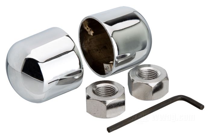 Cache; pour Écrou / Axe avant; adaptable à FL, FLT, FXWG et FXST (excepté FXSTS) de 1949-1999; acier, chromé; filetage: 1/2”-20; clé: 7/8; remplace OEM HD 43896-56; poids brut: 150 g