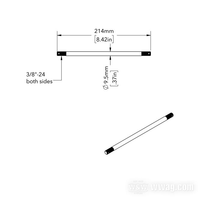 Axe avant; pour fourche Springer; adaptable à modèles 750 cc 1930-1952; acier, naturel; longueur: 214 mm; Ø 9.5 mm; filetage: 3/8”-24; remplace OEM HD 43871-30; poids brut: 114 g