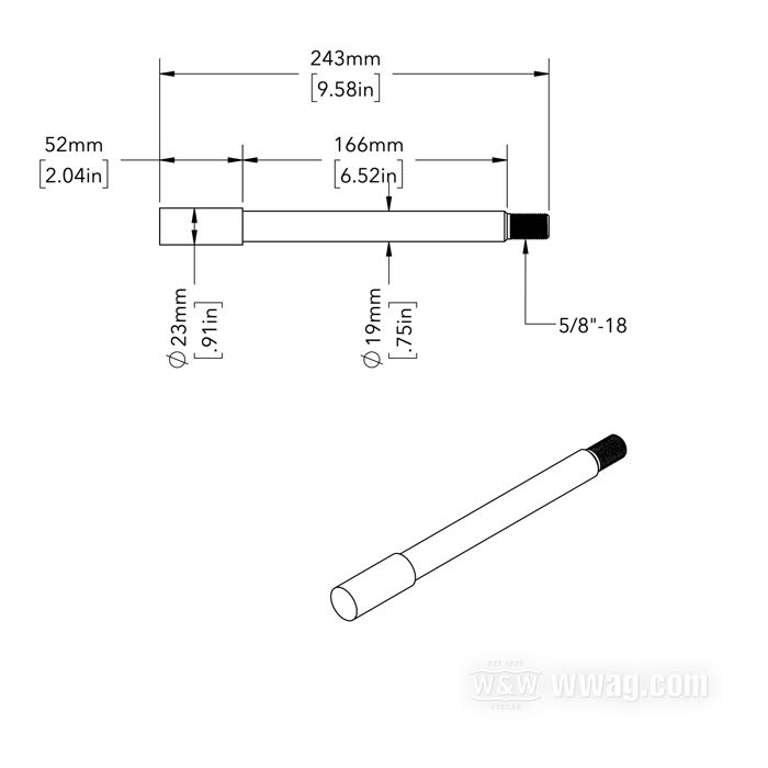 Front axle; fits FXE 1984, Sportster and FXR 1984-1987; steel, chrome-plated; length: 243 mm; Ø 19 mm; thread: 5/8”-18; replaces OEM HD 43883-84; gross weight: 570 g