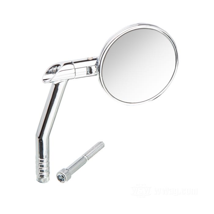 Rear view mirror »Vision Round« by Performance Machine; billet aluminum, chrome-plated; Ø 7 cm; position: left or right; length L1: 25 mm; length L2: 75 mm; head angle α: 90 °; gross weight: 306 g