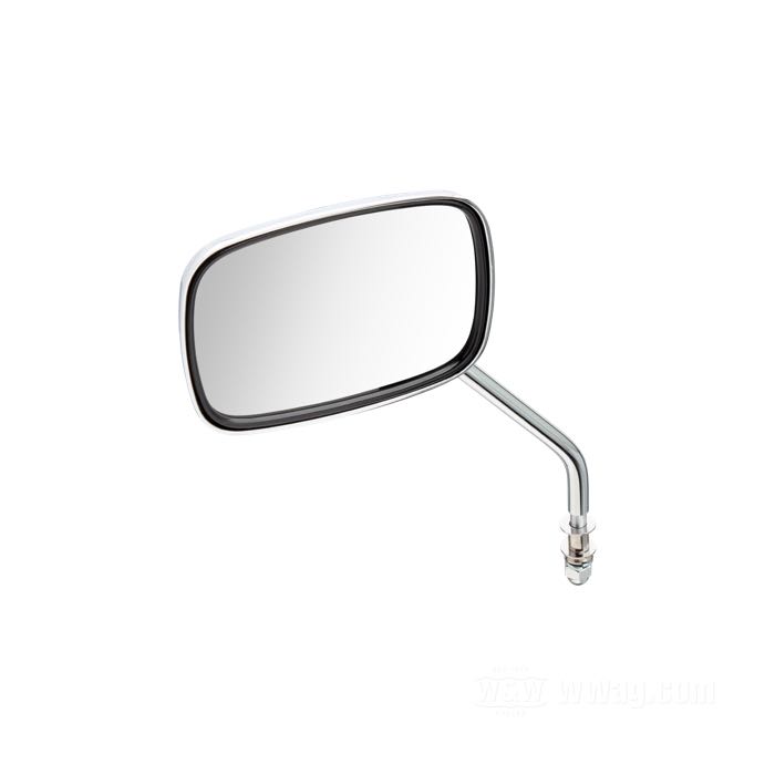 Retrovisor »tipo OEM«; aluminio fundido, cromado; ancho x alto: 130 x 95 mm; posición: izquierdo o derecho; largo L1: 20.5 cm; largo L2: 3 cm; ángulo α: 42 °; reemplaza OEM HD 91879-67B; peso bruto: 527 g