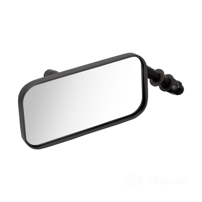 Rétroviseur »Mini Square«; alu coulé, noir, finition époxy; position: gauche ou droit; mesures miroir L x H: 100 x 50 mm; longueur L1: 10 cm; longueur L2: 2.5 cm; angle: 45 °; poids brut: 366 g