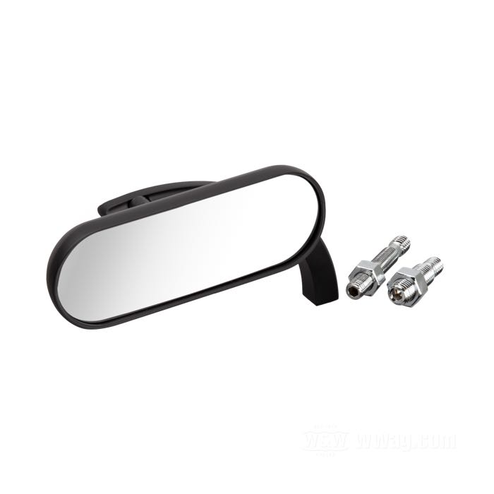 Rétroviseur »Mini Oval« de Arlen Ness; alu coulé, noir, finition époxy; filetage: 5/16”-18; position: gauche; mesures miroir L x H: 11.5 x 4 cm; longueur branche: 11.5 cm; avec deux boulons de monatge (5/16