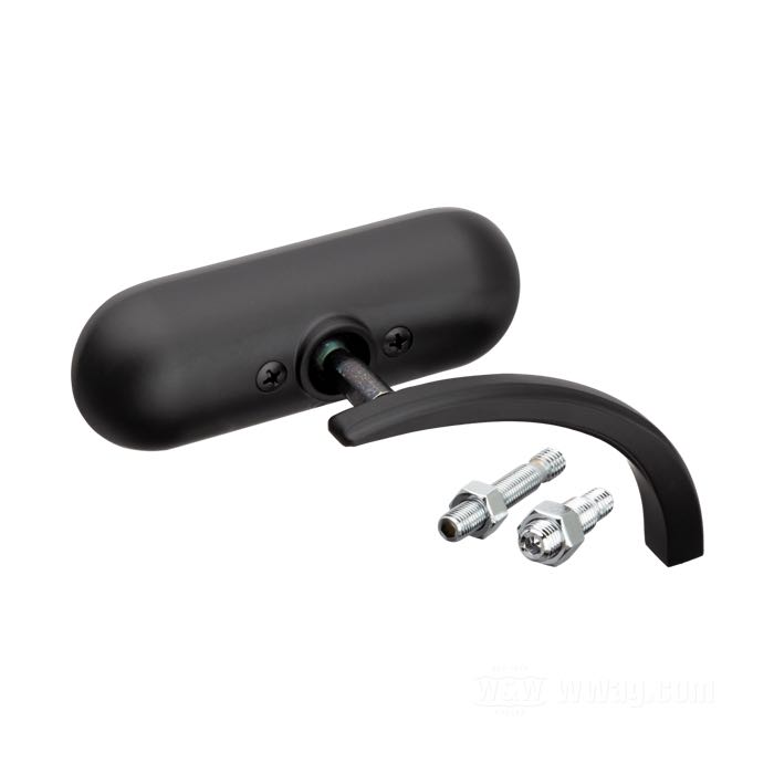 Rear view mirror »Mini Oval« by Arlen Ness; cast aluminum, black, powder-coated; thread: 5/16”-18; position: right; mirror glass dimensions WxH: 11.5 x 4 cm; stem length: 11.5 cm; with two mounting studs (5/16