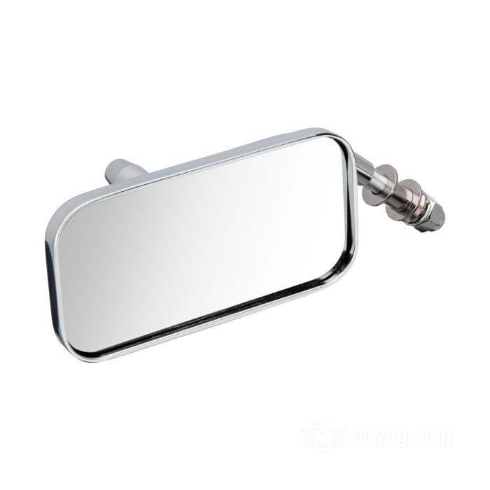 Retrovisor »Mini Square«; aluminio fundido, cromado; posición: izquierdo o derecho; medidas espejo (ancho x alto): 100 x 50 mm; largo L1: 10 cm; largo L2: 2.5 cm; ángulo: 45 °; peso bruto: 400 g