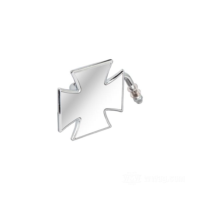 Rückspiegel »Malteserkreuz Standard«; passend für Modelle 1965→; Aluminiumguss, verchromt, kurzer Arm; Montageposition: links; Maße Spiegelglas B x H: 10.5 X 10.5 cm; Länge L1: 105 mm; Länge L2: 25 mm; Winkel α: 60 °; mit Kleinteilen; Bruttogewicht: 400 g