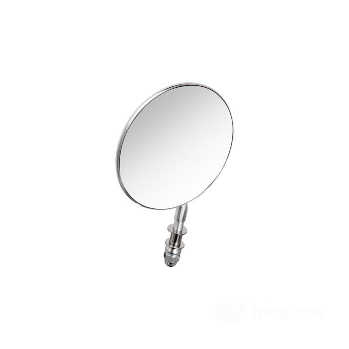Rear view mirror »Custom«; fits models 1965→; steel / glass, chrome-plated, short stem; Ø 4”; position: left; length L1: 8 cm; length L2: 2 cm; head angle: 42 °; replaces OEM HD 91931-92T; gross weight: 330 g