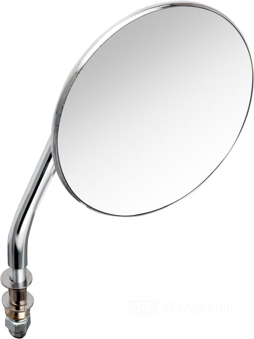 Rear view mirror »Custom«; fits models 1965→; steel / glass, chrome-plated, short stem; Ø 4”; position: right; length L1: 8 cm; length L2: 2 cm; head angle: 42 °; replaces OEM HD 91930-92T; gross weight: 330 g