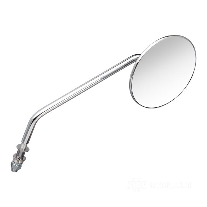 Rear view mirror »Custom«; fits models 1965→; steel / glass, chrome-plated, long stem; Ø 4”; position: right; length L1: 17.5 cm; length L2: 3 cm; head angle: 60 °; gross weight: 400 g