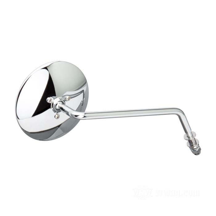 Rear view mirror »Custom«; fits models 1965→; steel / glass, chrome-plated, long stem; Ø 4”; position: right; length L1: 17.5 cm; length L2: 3 cm; head angle: 60 °; gross weight: 400 g